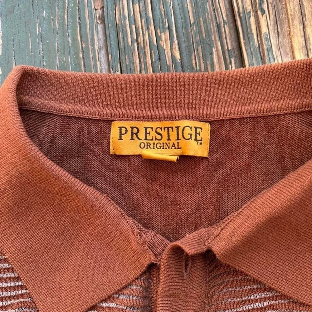 Prestige brown polo shirt with a unique‎ pattern vtg mens xl